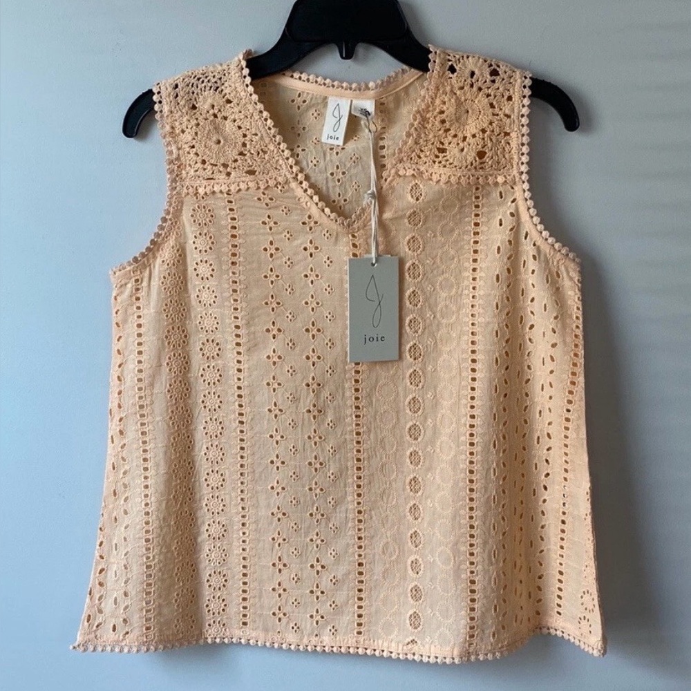 Joie Apricot Crochet Sleeveless Blouse